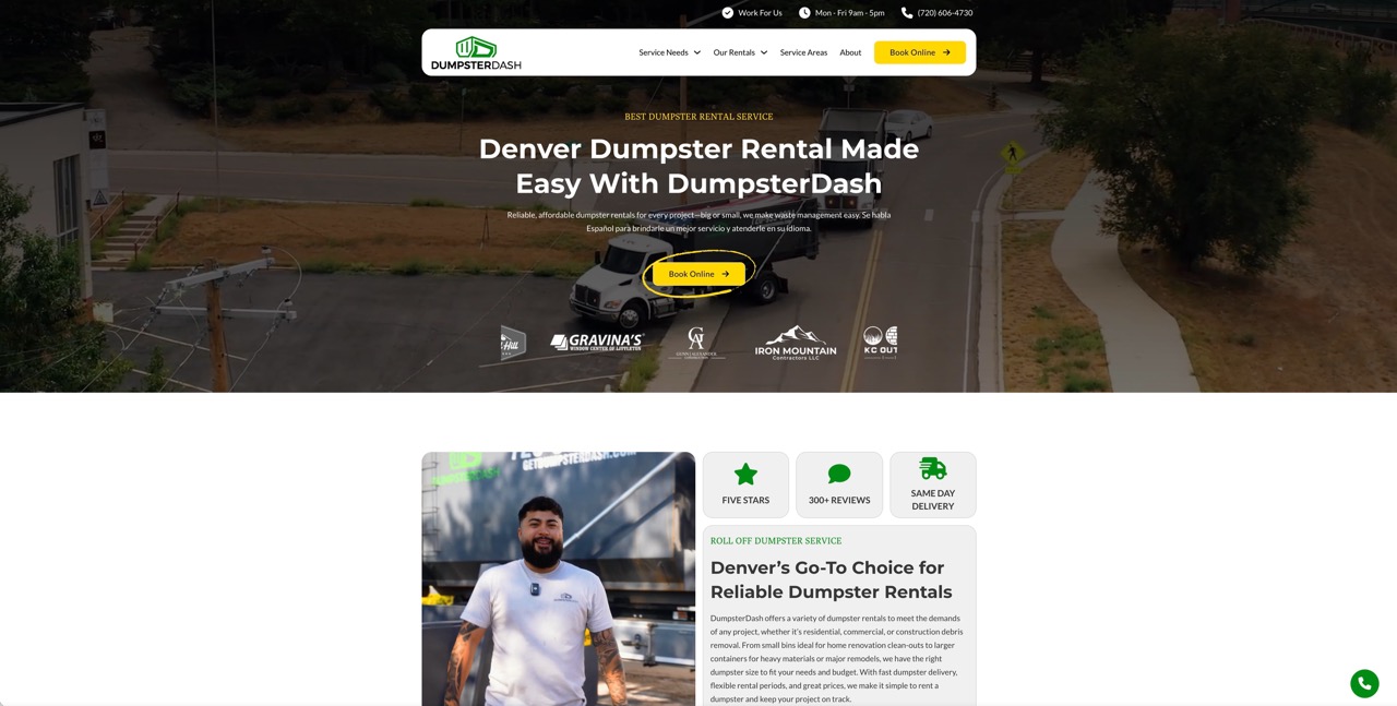 DumpsterDash website redesign screenshot
